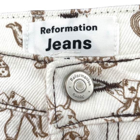 Reformation Cowboy High Rise Straight Jeans, Viva Las Vegas, Cream/Brn , Size 27 - Picture 6 of 8